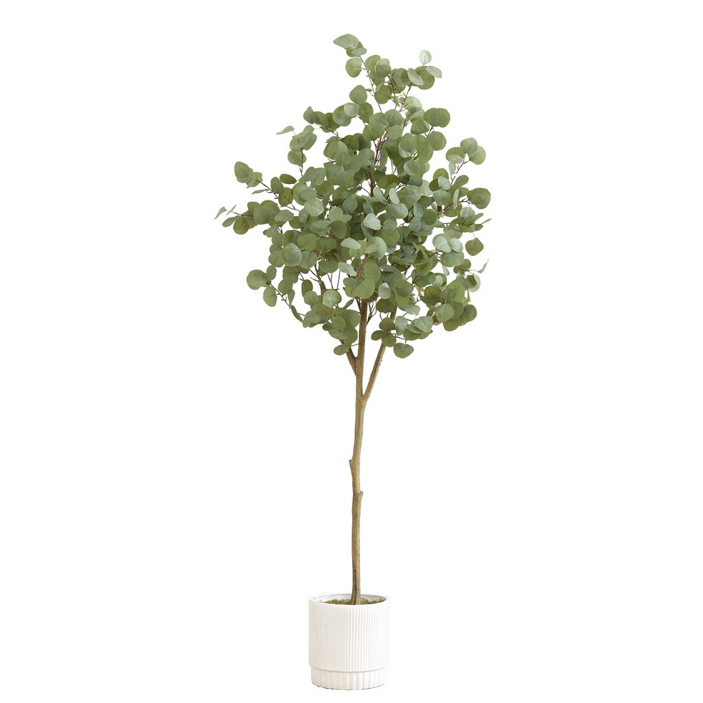 6ft. Artificial Eucalyptus Tree with White Decorative Planter - Nearly Natural T4417