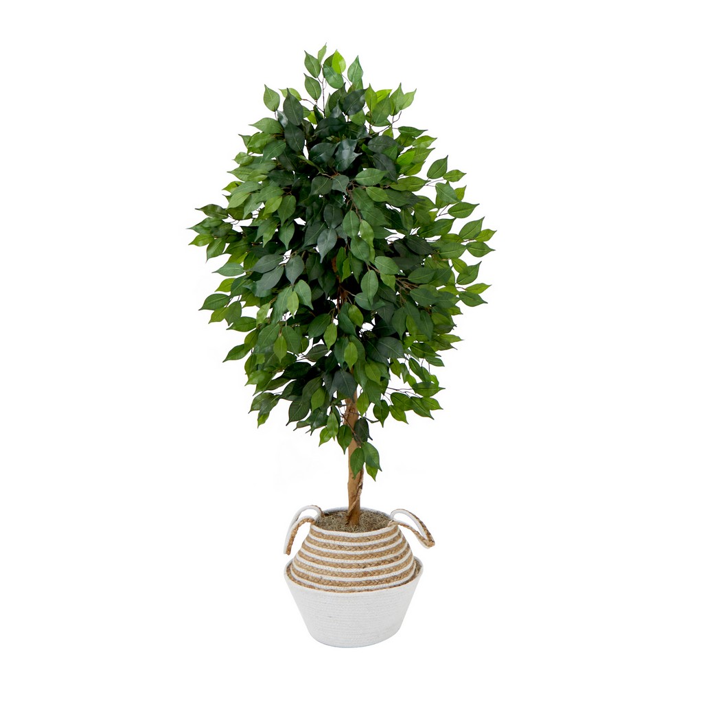 4.5ft. Artificial Ficus Tree with Double Trunk in Handmade Cotton &amp; Jute Basket DIY KIT - Nearly Natural T4451