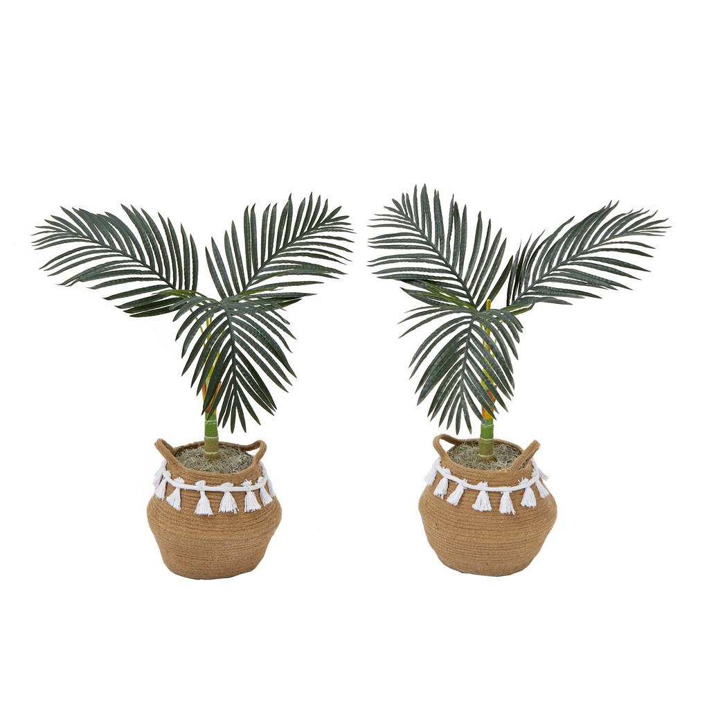 3ft. Artificial Golden Cane Palm Tree with Handmade Jute &amp; Cotton Basket with Tassels DIY KIT  (Set of 2) - Nearly Natural T4476-S2