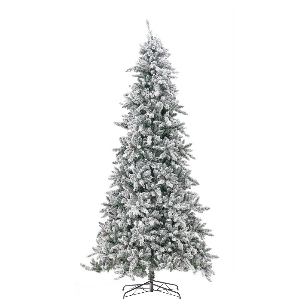 10ft. Flocked Livingston Fir Artificial Christmas Tree with Pine Cones, 750 Clear Warm LED Lights and 2424 Bendable Branches - Nearly Natural T4536