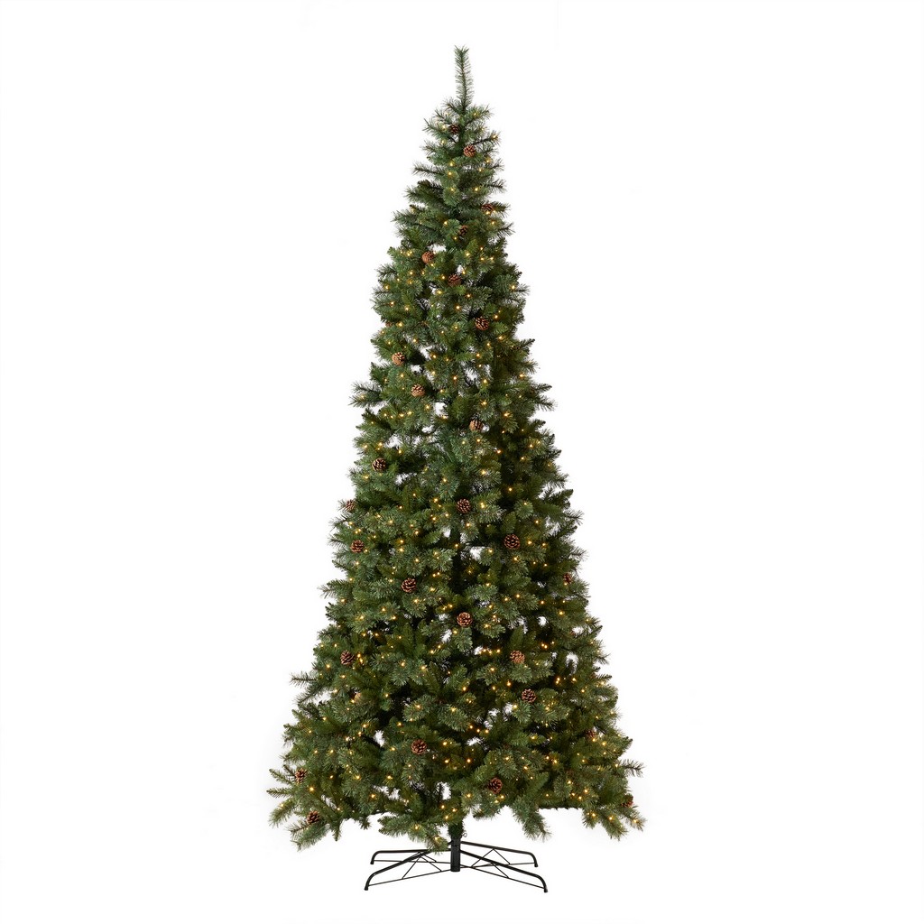 11ft. White Mountain Pine Artificial Christmas Tree with 1050 Clear LED Lights, Pine Cones and 2395 Bendable Branches - Nearly Natural T4538
