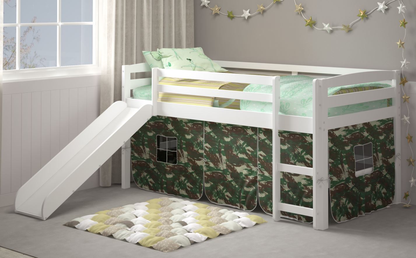 Danny Camo Tent Loft Bed W/ Slide & Ladder - Chelsea Home Furniture 36st-4700-wh-c