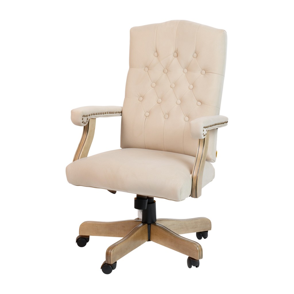 Ivory Microfiber Classic Executive Swivel Office Chair with Driftwood Arms and Base - Flash Furniture 802-IV-GG