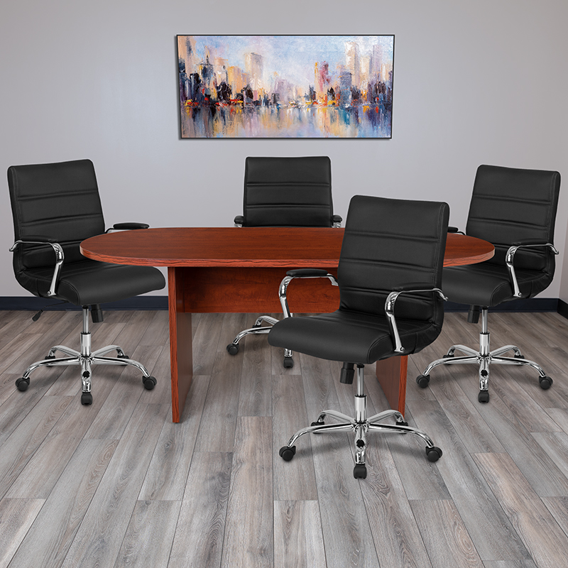 5-Pc Cherry Oval Conference Table Set w/ 4 Black &amp; Chrome LeatherSoft Executive Chairs - Flash Furniture BLN-6GCCHR2286-BK-GG
