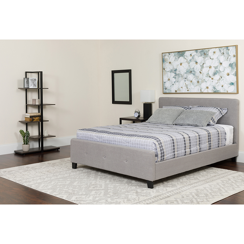 Tribeca Twin Size Tufted Upholstered Platform Bed in Light Gray Fabric - Flash Furniture HG-25-GG