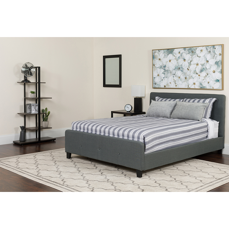 Tribeca Queen Size Tufted Upholstered Platform Bed in Dark Gray Fabric - Flash Furniture HG-31-GG