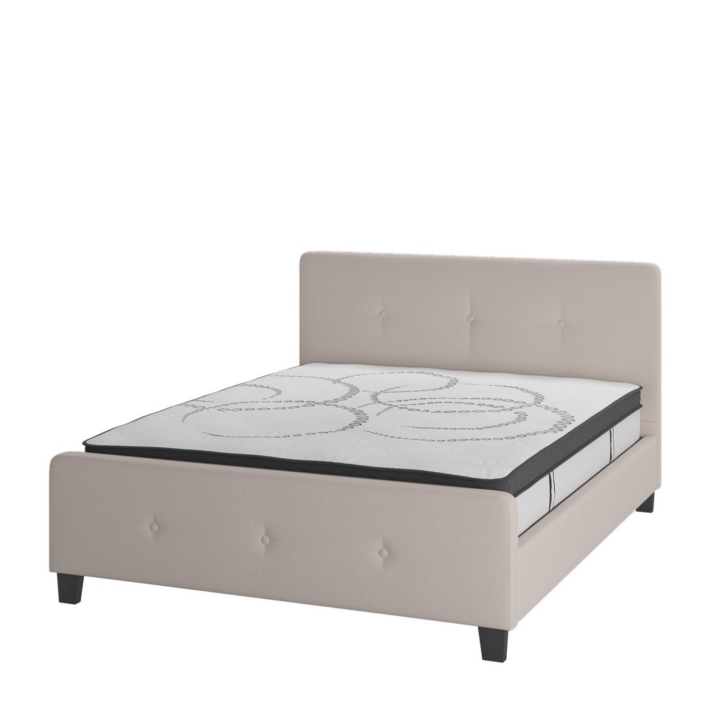 Tribeca Queen Size Tufted Upholstered Platform Bed in Beige Fabric with 10 Inch CertiPUR-US Certified Pocket Spring Mattress [HG-BM10-19-GG] - Flash Furniture HG-BM10-19-GG