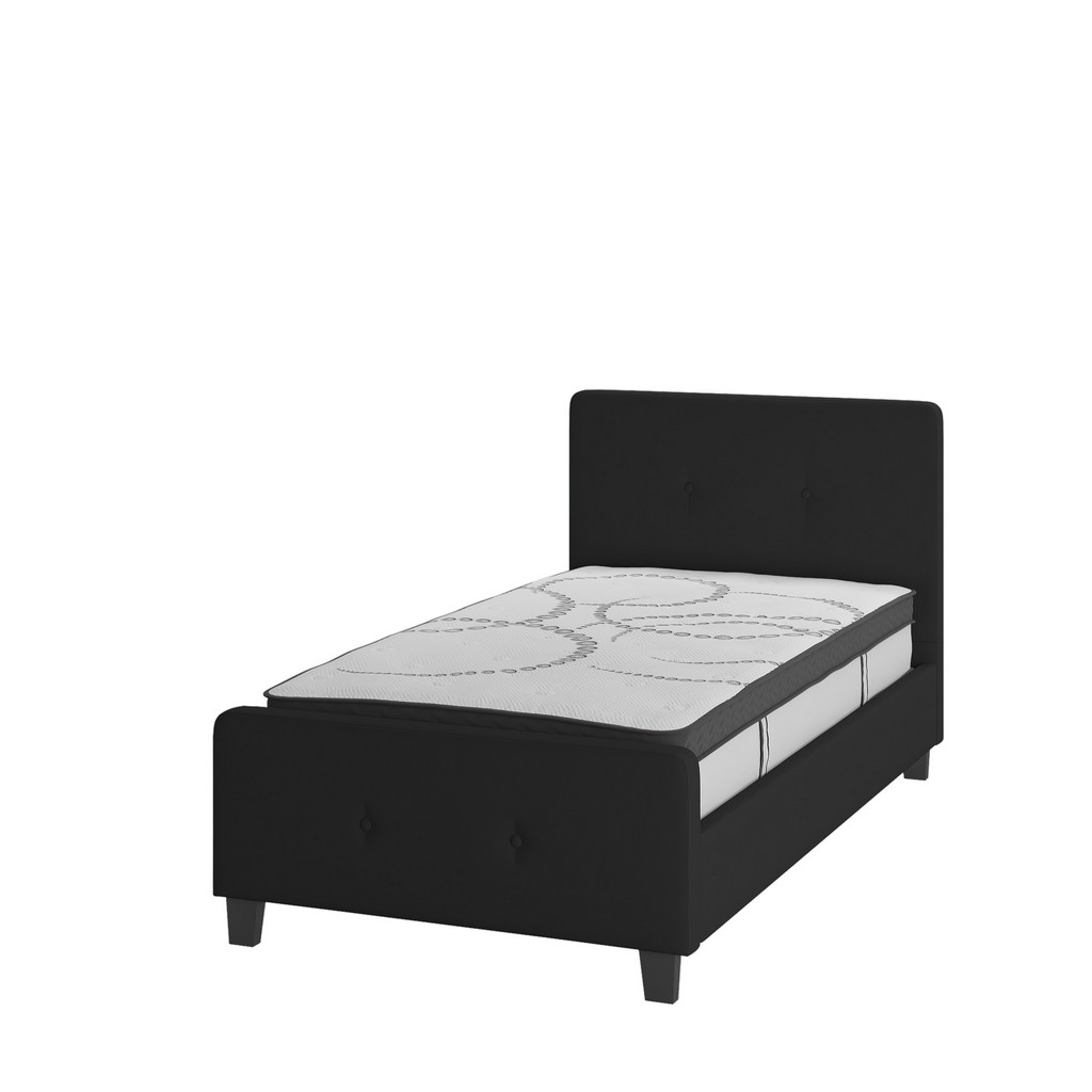 Tribeca Twin Size Tufted Upholstered Platform Bed in Black Fabric with 10 Inch CertiPUR-US Certified Pocket Spring Mattress [HG-BM10-21-GG] - Flash Furniture HG-BM10-21-GG