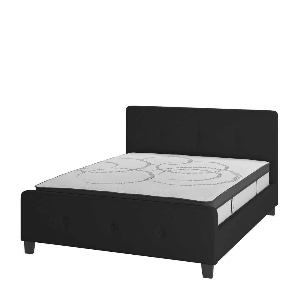 Tribeca Queen Size Tufted Upholstered Platform Bed in Black Fabric with 10 Inch CertiPUR-US Certified Pocket Spring Mattress [HG-BM10-23-GG] - Flash Furniture HG-BM10-23-GG