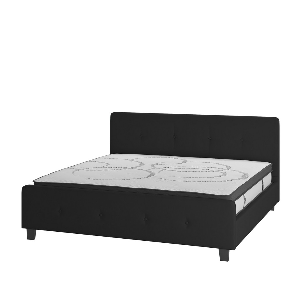 Tribeca King Size Tufted Upholstered Platform Bed in Black Fabric with 10 Inch CertiPUR-US Certified Pocket Spring Mattress [HG-BM10-24-GG] - Flash Furniture HG-BM10-24-GG