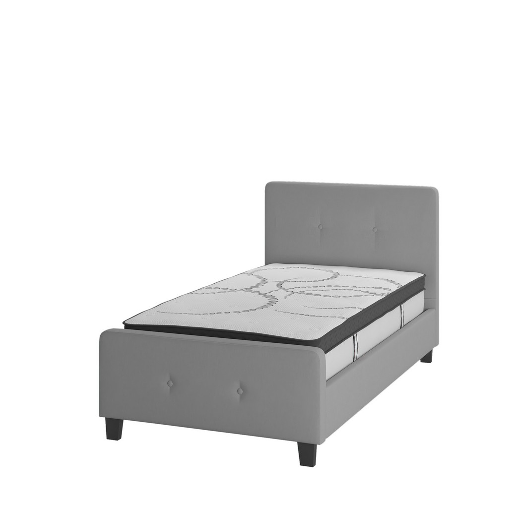 Tribeca Twin Size Tufted Upholstered Platform Bed in Light Gray Fabric with 10 Inch CertiPUR-US Certified Pocket Spring Mattress [HG-BM10-25-GG] - Flash Furniture HG-BM10-25-GG