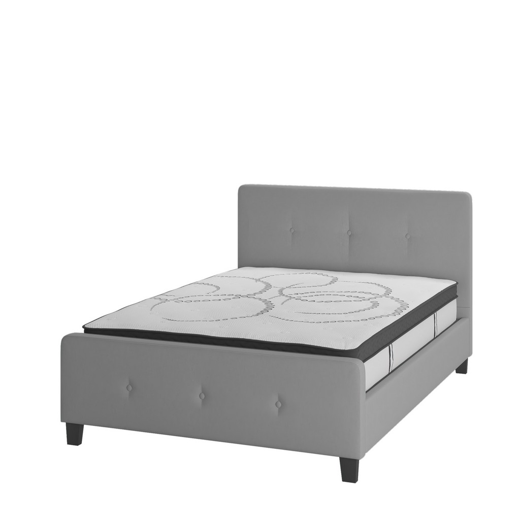 Tribeca Full Size Tufted Upholstered Platform Bed in Light Gray Fabric with 10 Inch CertiPUR-US Certified Pocket Spring Mattress [HG-BM10-26-GG] - Flash Furniture HG-BM10-26-GG