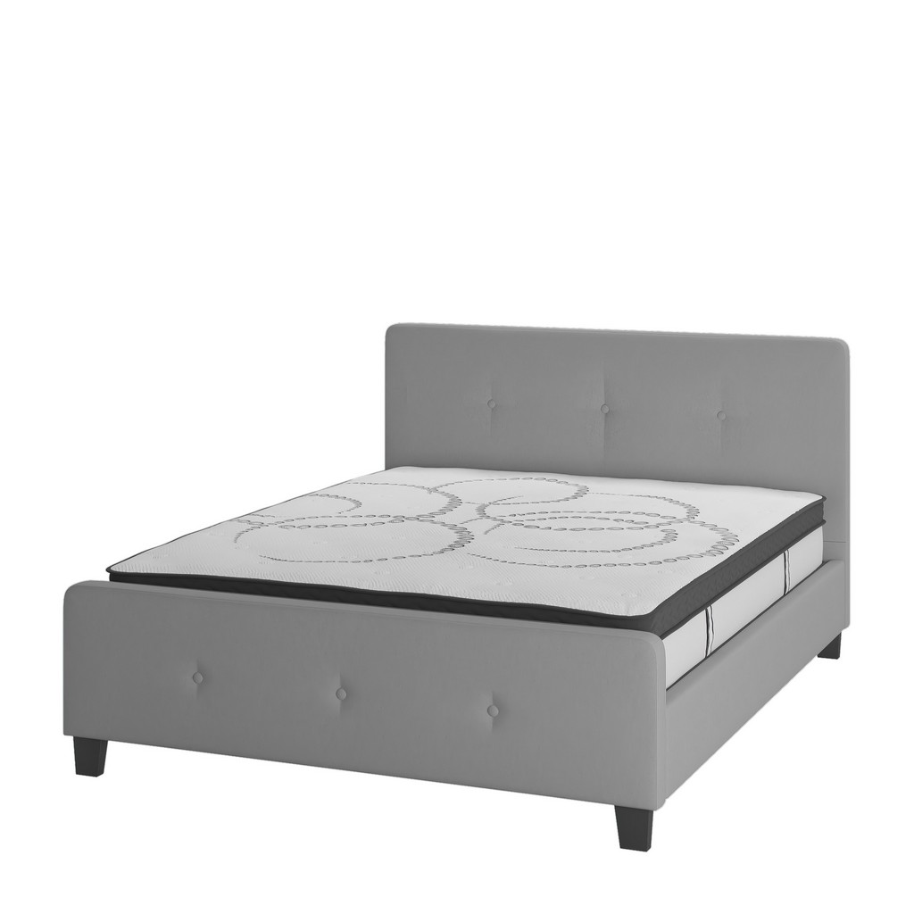 Tribeca Queen Size Tufted Upholstered Platform Bed in Light Gray Fabric with 10 Inch CertiPUR-US Certified Pocket Spring Mattress [HG-BM10-27-GG] - Flash Furniture HG-BM10-27-GG