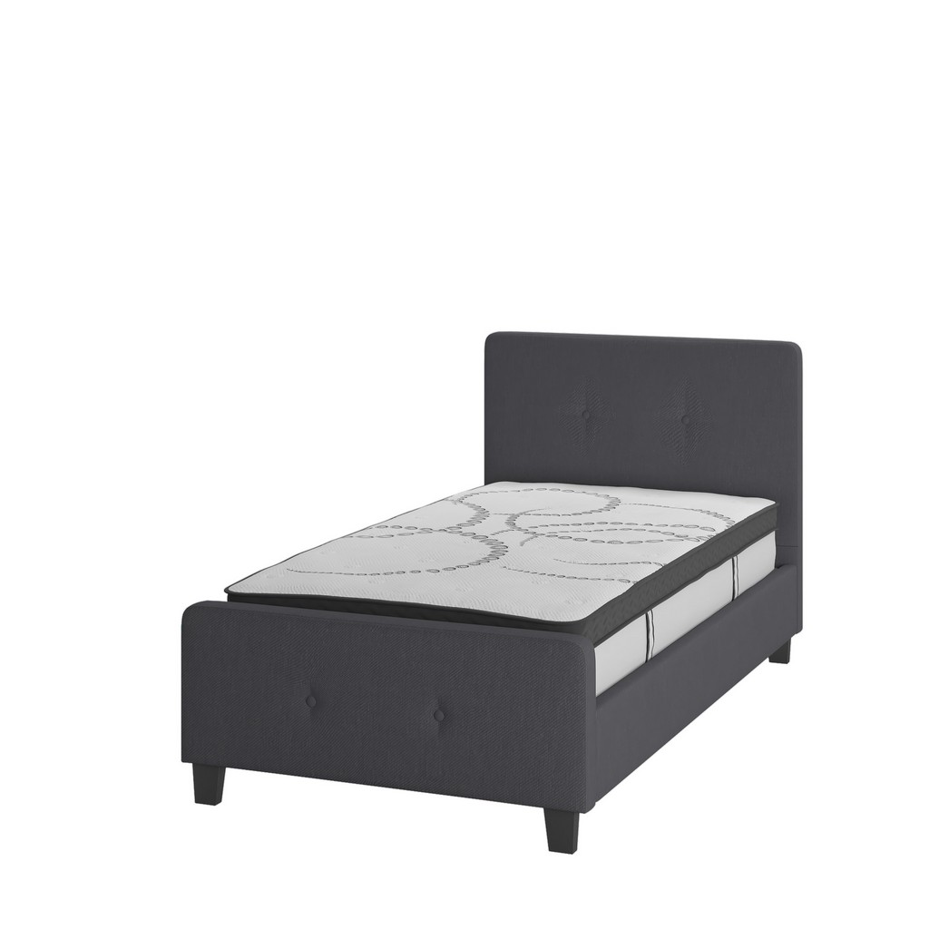 Tribeca Twin Size Tufted Upholstered Platform Bed in Dark Gray Fabric with 10 Inch CertiPUR-US Certified Pocket Spring Mattress [HG-BM10-29-GG] - Flash Furniture HG-BM10-29-GG