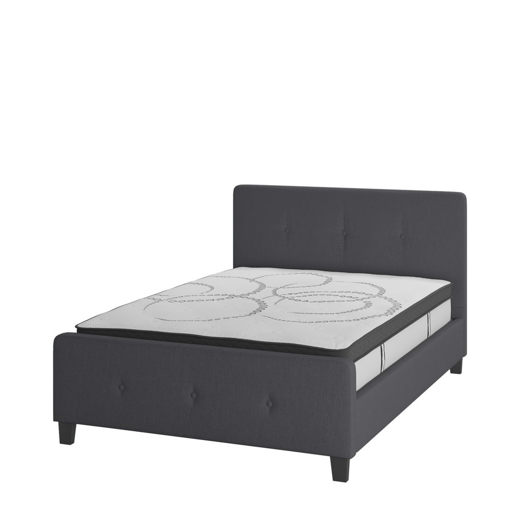 Tribeca Full Size Tufted Upholstered Platform Bed in Dark Gray Fabric with 10 Inch CertiPUR-US Certified Pocket Spring Mattress [HG-BM10-30-GG] - Flash Furniture HG-BM10-30-GG