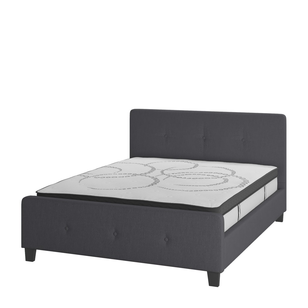 Tribeca Queen Size Tufted Upholstered Platform Bed in Dark Gray Fabric with 10 Inch CertiPUR-US Certified Pocket Spring Mattress [HG-BM10-31-GG] - Flash Furniture HG-BM10-31-GG