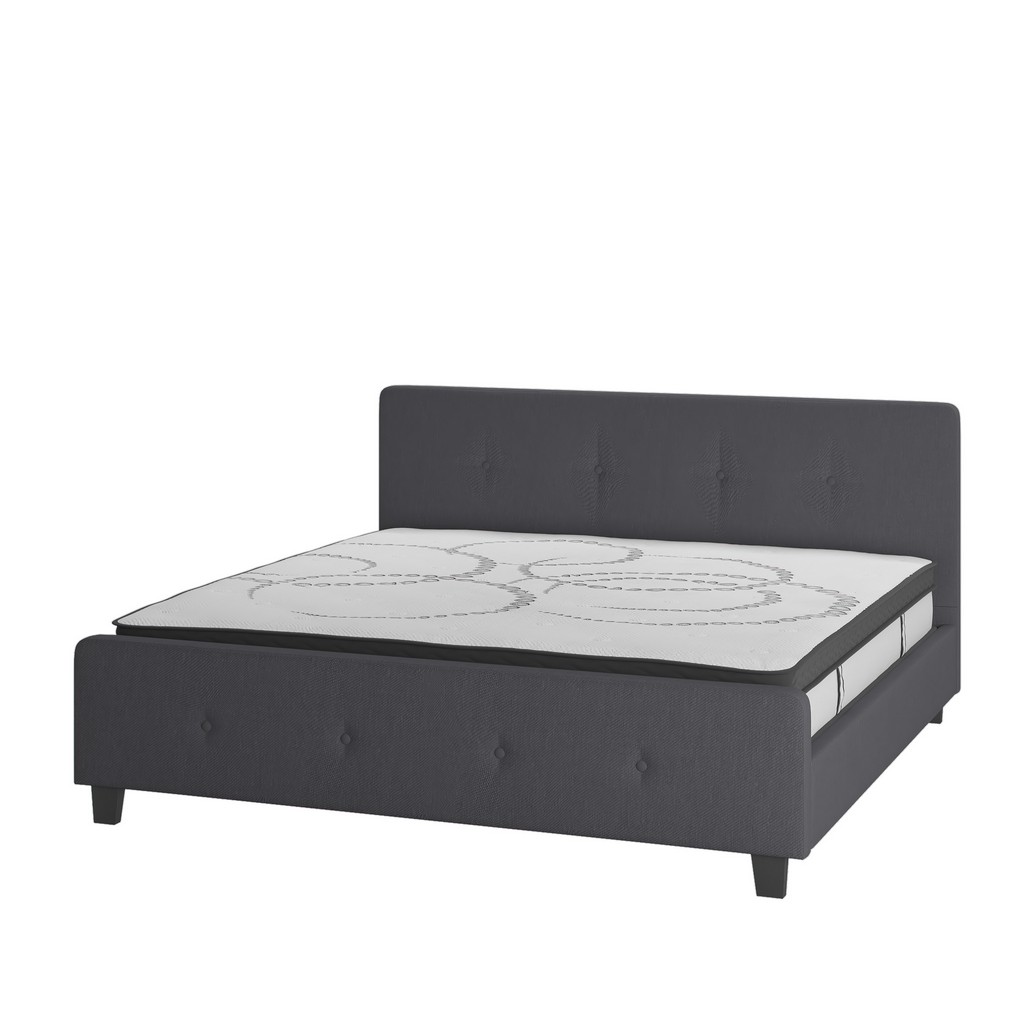 Tribeca King Size Tufted Upholstered Platform Bed in Dark Gray Fabric with 10 Inch CertiPUR-US Certified Pocket Spring Mattress [HG-BM10-32-GG] - Flash Furniture HG-BM10-32-GG