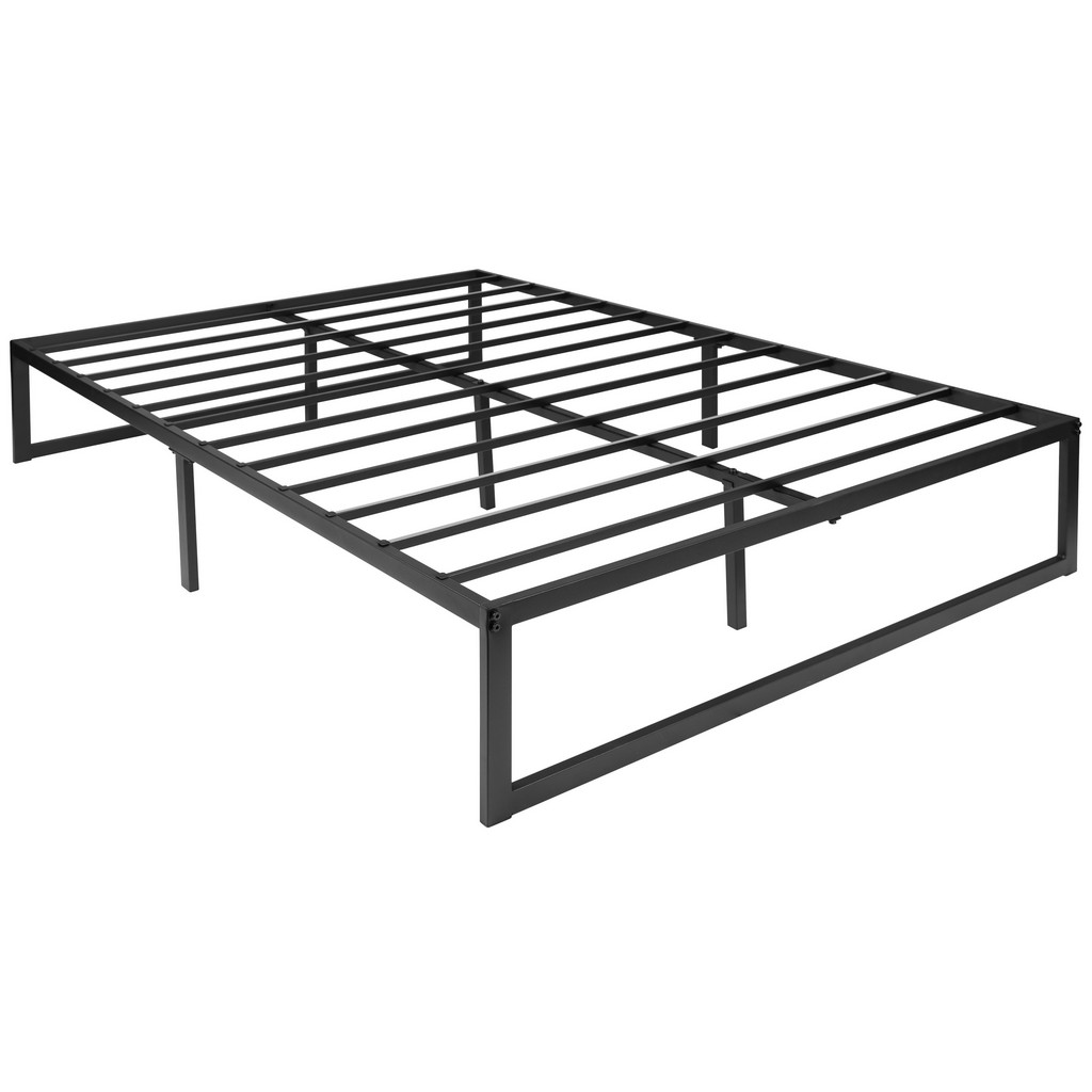 Universal 14 Inch Metal Platform Bed Frame - No Box Spring Needed w/ Steel Slat Support and Quick Lock Functionality - Full [MP-XU-BD10001-F-BK-GG] - Flash Furniture MP-XU-BD10001-F-BK-GG