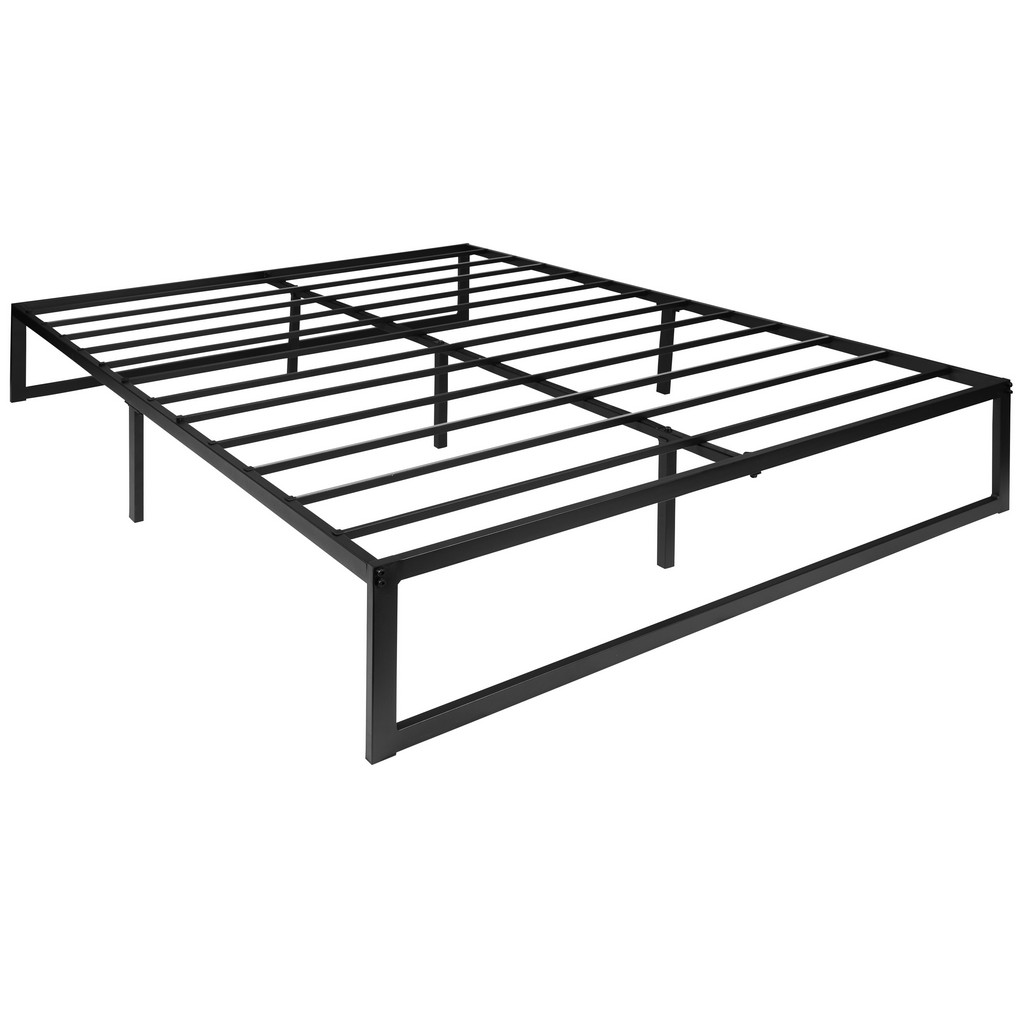 Universal 14 Inch Metal Platform Bed Frame - No Box Spring Needed w/ Steel Slat Support and Quick Lock Functionality - Queen [MP-XU-BD10001-Q-BK-GG] - Flash Furniture MP-XU-BD10001-Q-BK-GG
