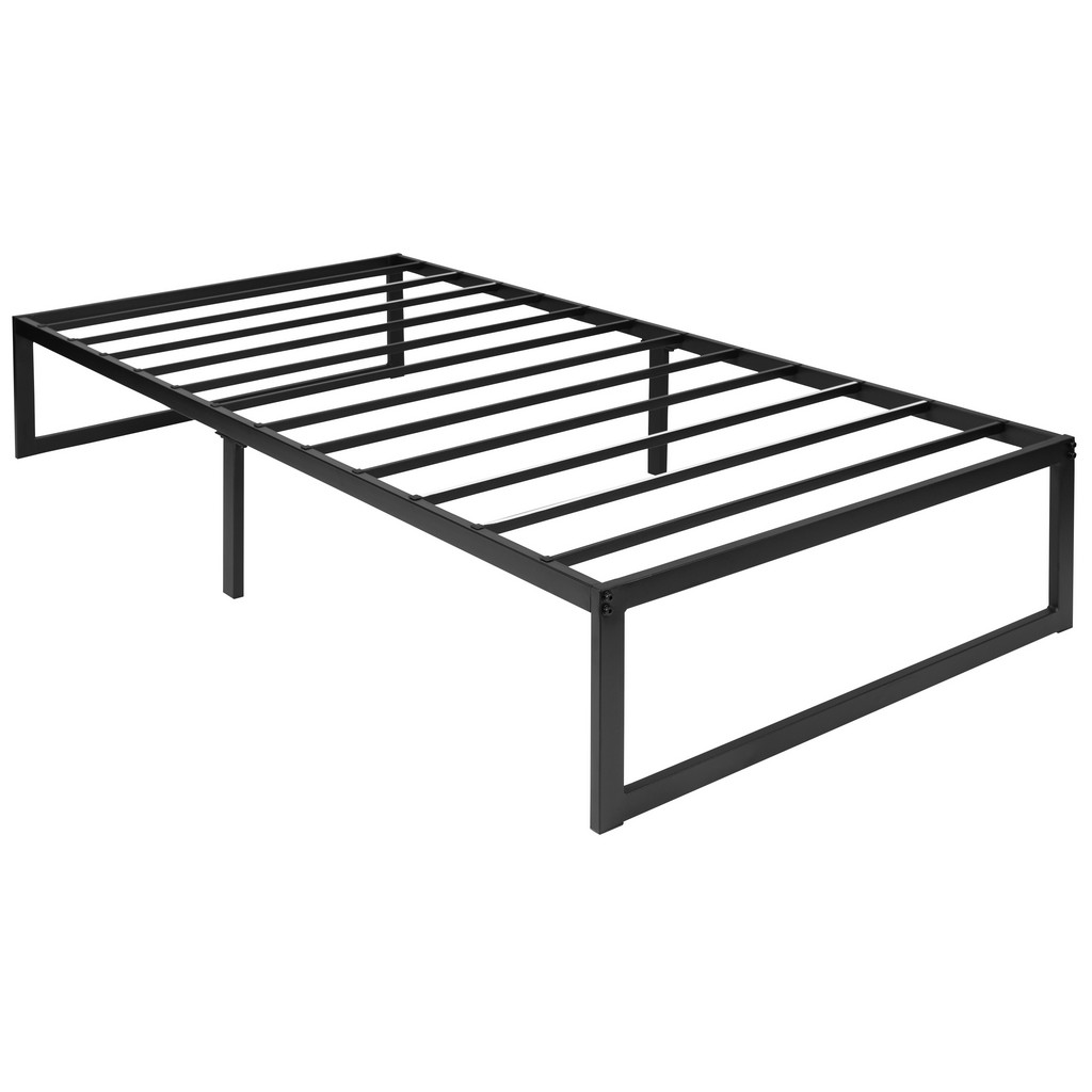 Universal 14 Inch Metal Platform Bed Frame - No Box Spring Needed w/ Steel Slat Support and Quick Lock Functionality - Twin [MP-XU-BD10001-T-BK-GG] - Flash Furniture MP-XU-BD10001-T-BK-GG