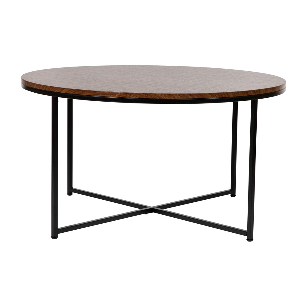 Hampstead Collection Coffee Table - Modern Walnut Finish Accent Table with Crisscross Matte Black Frame [NAN-JH-1787CT-WAL-BK-GG] - Flash Furniture NAN-JH-1787CT-WAL-BK-GG