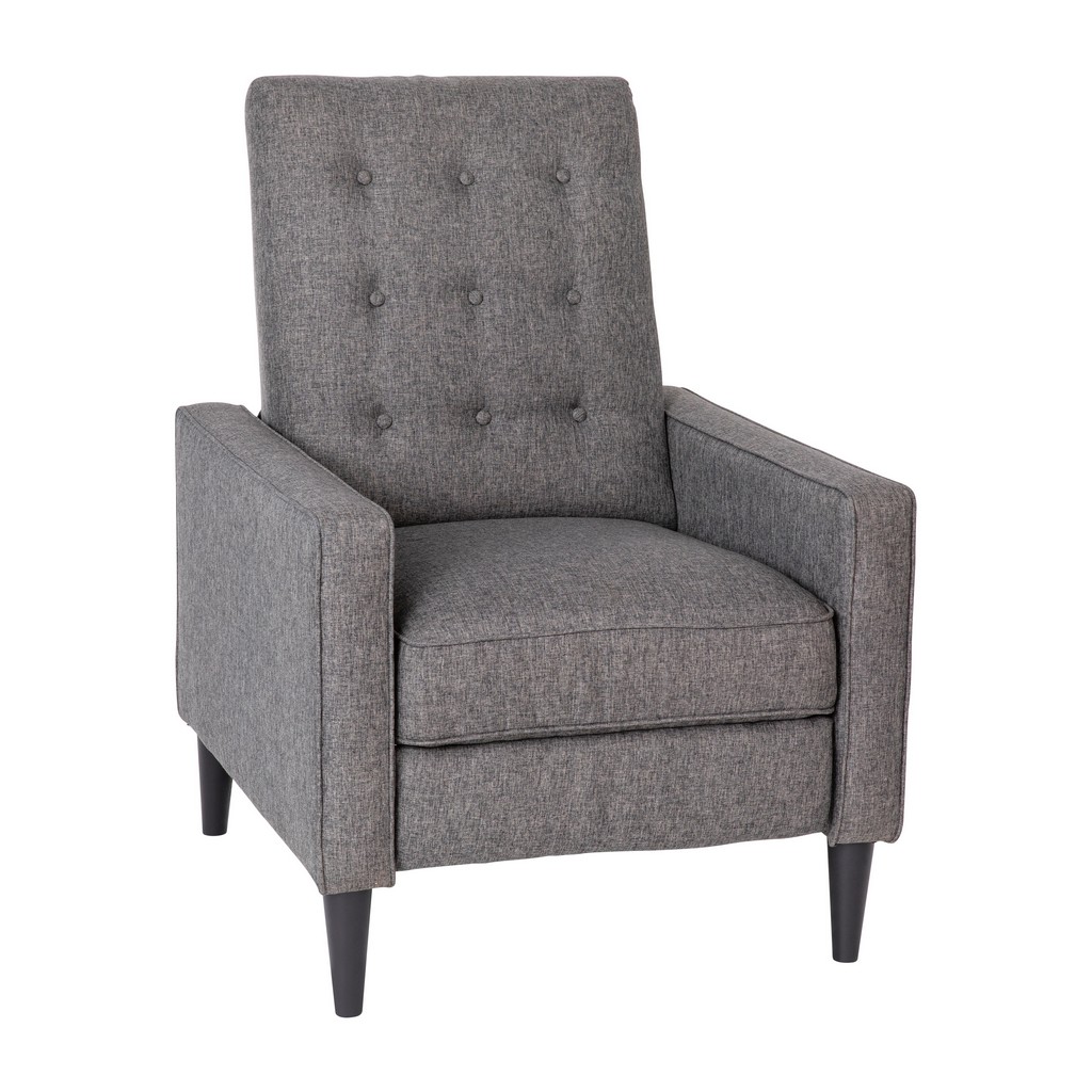 Ezra Mid-Century Modern Fabric Upholstered Button Tufted Pushback Recliner in Gray for Residential &amp; Commercial Use [SG-SX-80415N-GY-GG] - Flash Furniture SG-SX-80415N-GY-GG