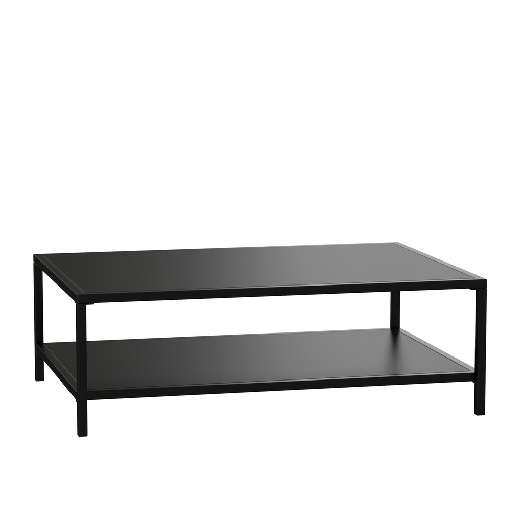 Outdoor 2 Tier Patio Coffee Table Commercial Grade Black Coffee Table for Deck, Porch, or Poolside - Steel Square Leg Frame - Flash Furniture XU-T6R60USO-2T-BK-GG