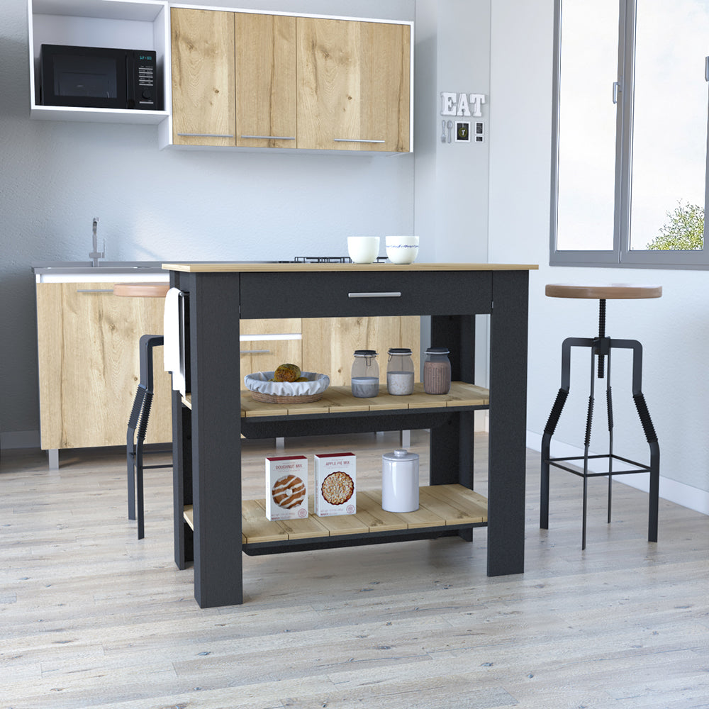 Dozza Kitchen Island 40 Inches Two Shelves, Black Wengue and Light Oak Finish - We Have Furniture WHF309