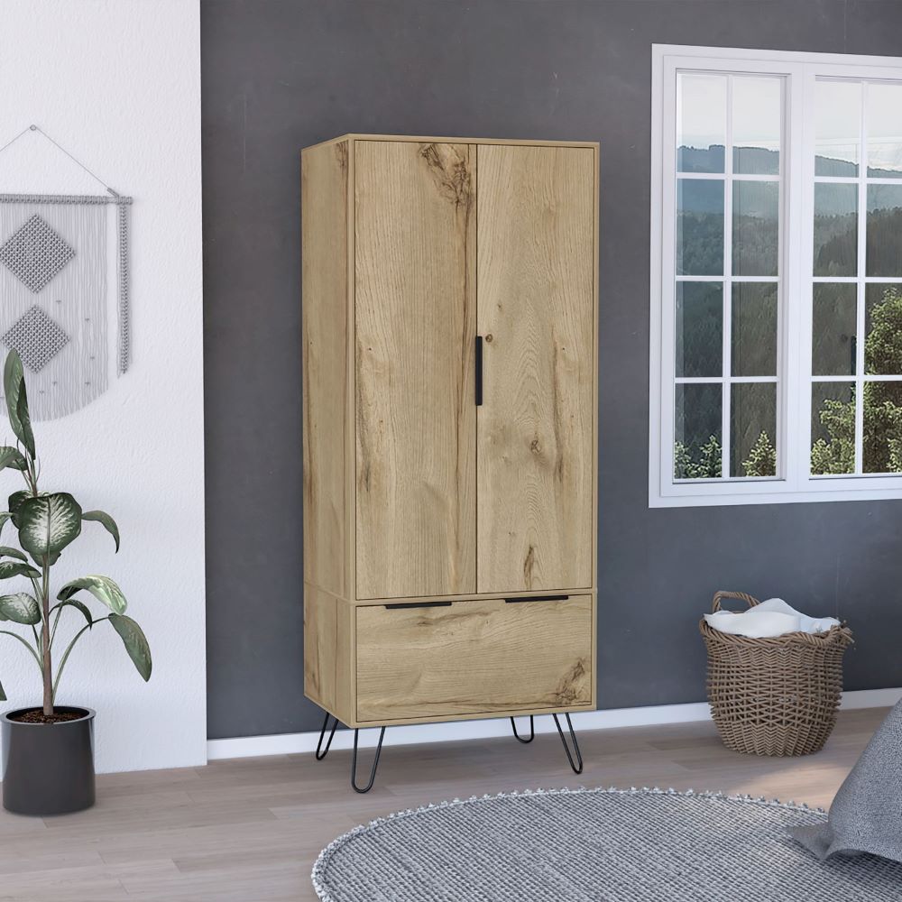 Skyoner Armoire, One Drawer, Double Door Cabinet, Light oak Finish - We Have Furniture WHF426
