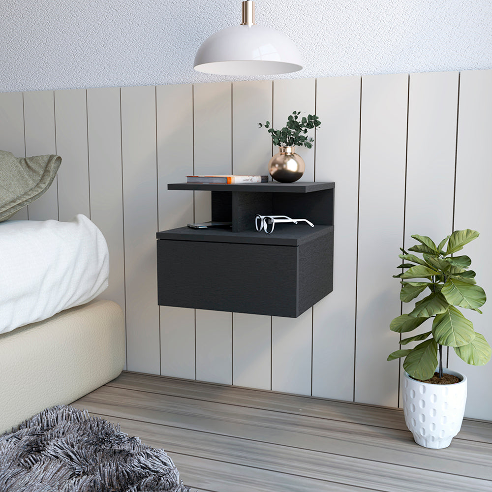 Floating Nightstand Flopini, One Drawer, Black Wengue Finish - We Have Furniture WHFP010