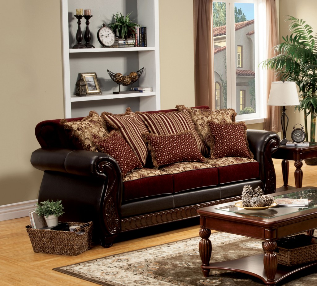 Leather Sofa Burgundy Furniture Of America