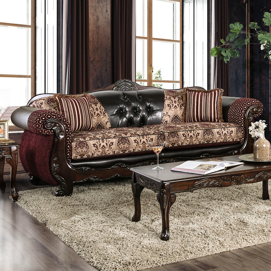 Leather Sofa Brown Furniture Of America