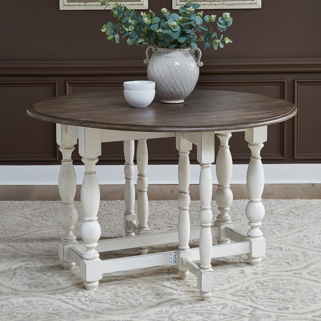 Traditional Gateleg Drop Leaf Sofa Table In Porcelain White Finish w/ Churchill Brown Tops - Liberty Furniture 455W-OT1031