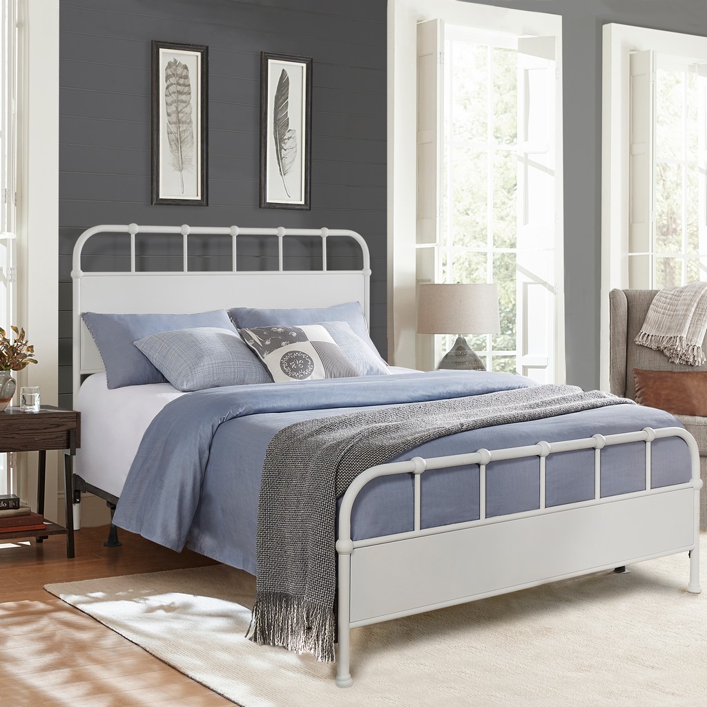 Hillsdale Furniture Grayson Queen Metal Bed, Textured White - 2652BQR