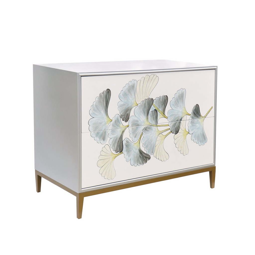 Picture of Annabelle Silver Nightstand, 2 Floral Drawers & Bronze Metal Frame - Pasargad Home PPH-Y2