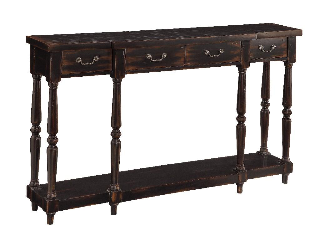 Four Drawer Console Table In Apperson Black Rub-through - Coast To Coast 50686
