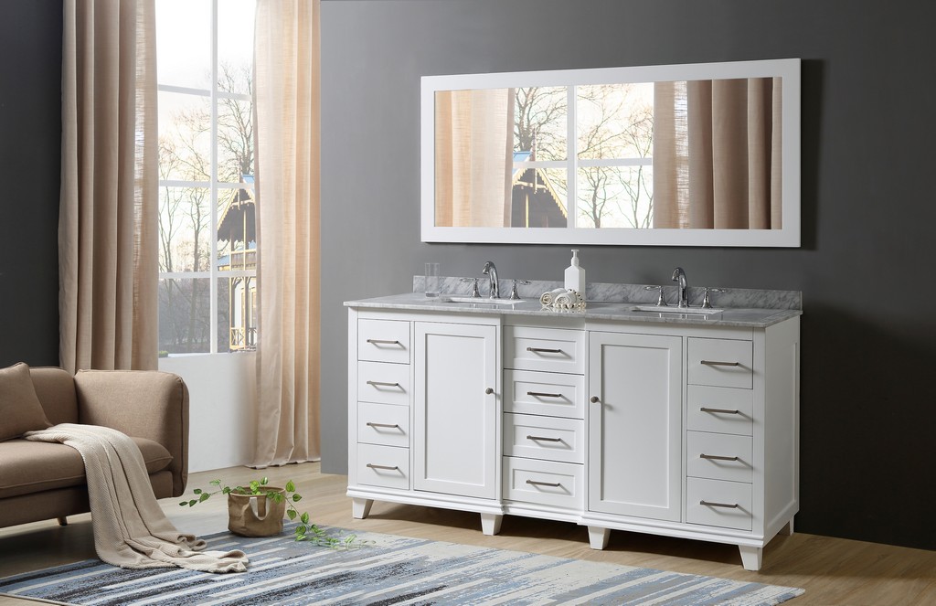 Ultimate Classic 72 In. Vanity In White With Carrara White Marble Vanity Top With White Basins - Jj-72bd15-wwc