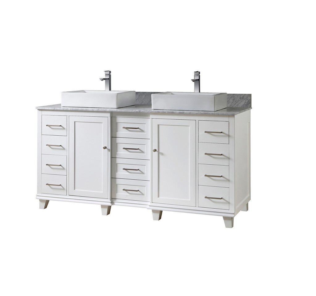 Ultimate Classic 72 In. Vanity In White With Carrara White Marble Vanity Top With Vessel Sinks - Jj-72bd15p-wawc