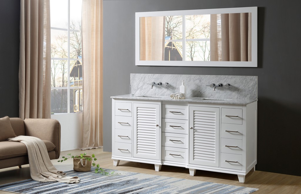 Ultimate Shutter Premium 72 In. Vanity In White With Carrara White Marble Vanity Top With White Basins - Jj-72bd16p-wwc-wm