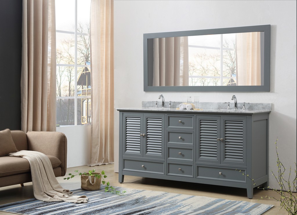 Shutter 72 In. Vanity In Gray With Carrara White Marble Vanity Top With White Basins - Jj-72d12-gwc