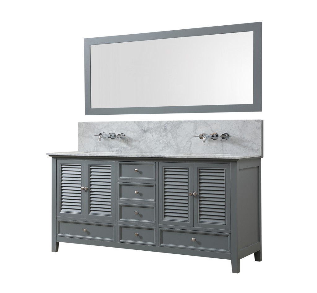 Shutter Premium 72 In. Vanity In Gray With Carrara White Marble Vanity Top With White Basins - Jj-72d12-gwc-wm