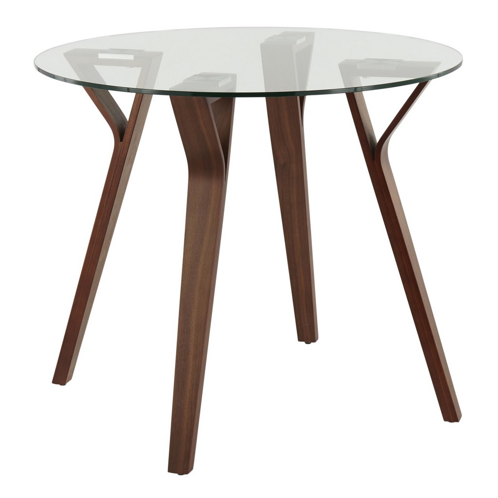 Folia Mid-Century Modern Round Dinette Table in Walnut Wood and Clear Glass by LumiSource - Lumisource DT-FOLIA RND WLCL