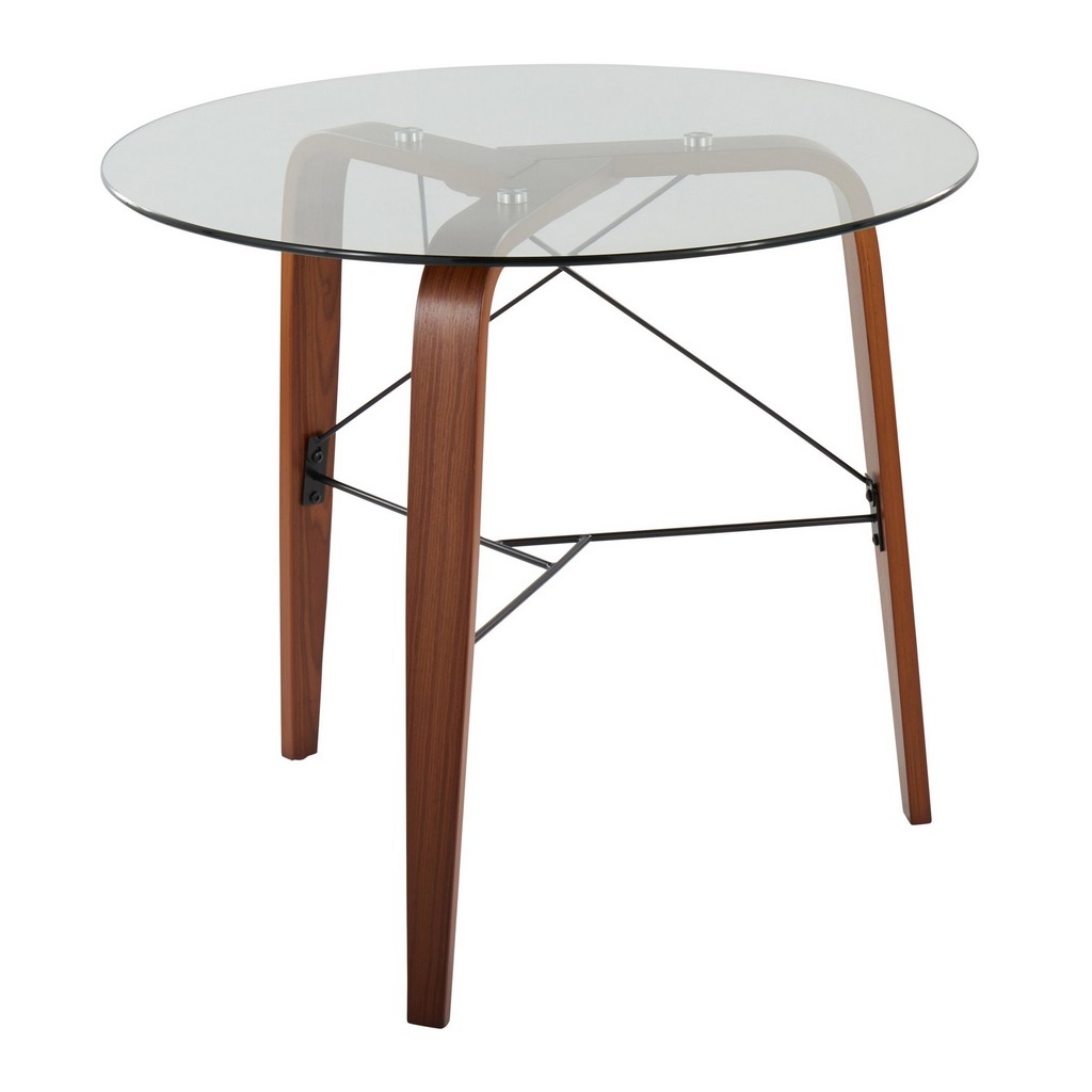 Trilogy Contemporary Round Dinette Table in Walnut Wood and Clear Glass by LumiSource - Lumisource DT-TRILO34 WL