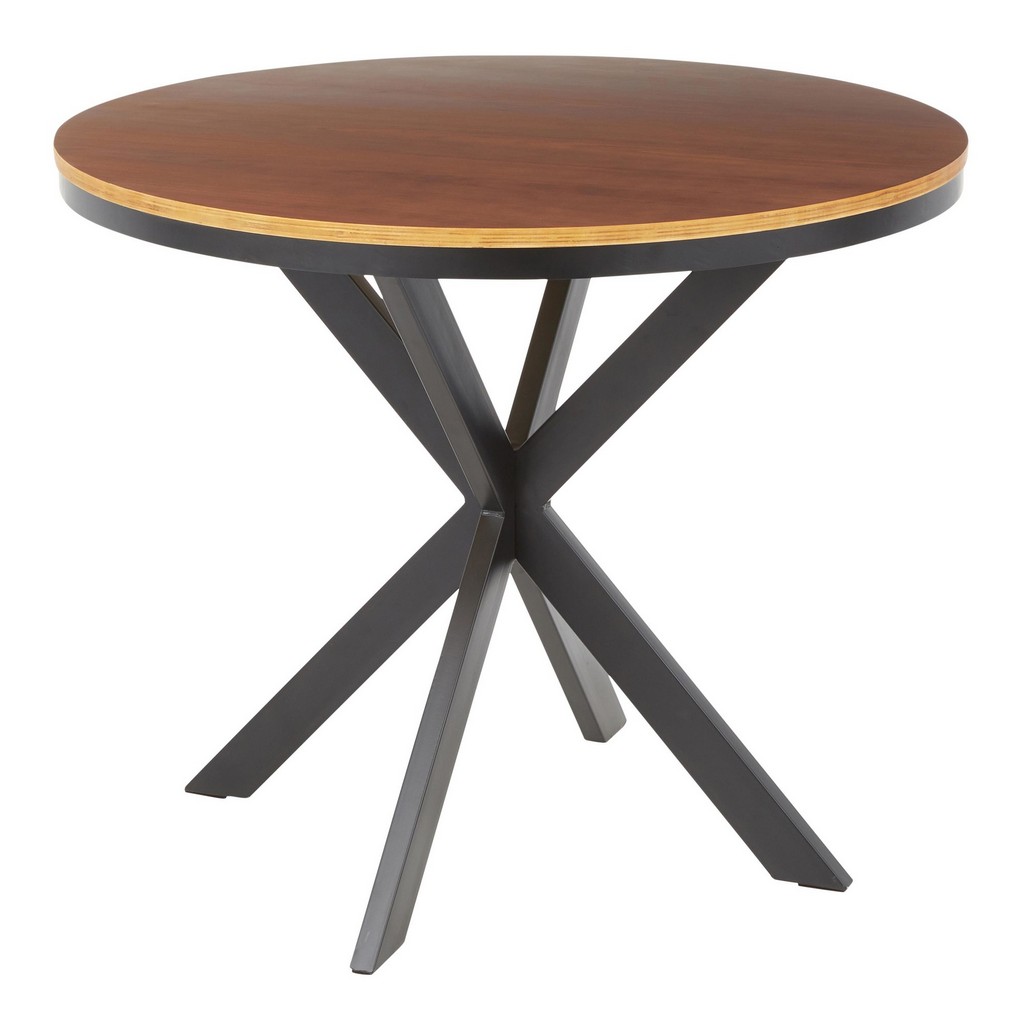 X Pedestal Dinette Table in Black Metal, Walnut Wood - LumiSource DT-XPEDSTL BKWL