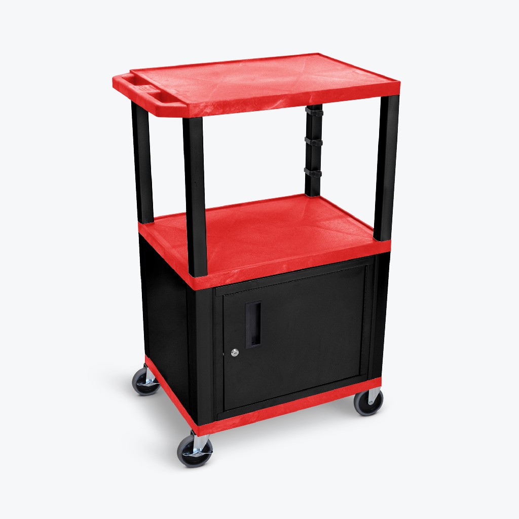 Red Tuffy 3 Shelf 42" Av Cart W/ Black Legs, Cabinet & Electric - Luxor Wt42rc2e-b