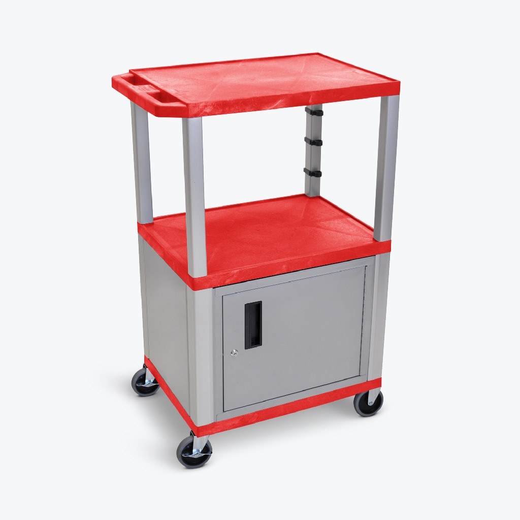 Red Tuffy 3 Shelf 42" Av Cart W/ Nickel Legs, Cabinet & Electric - Luxor Wt42rc4e-n