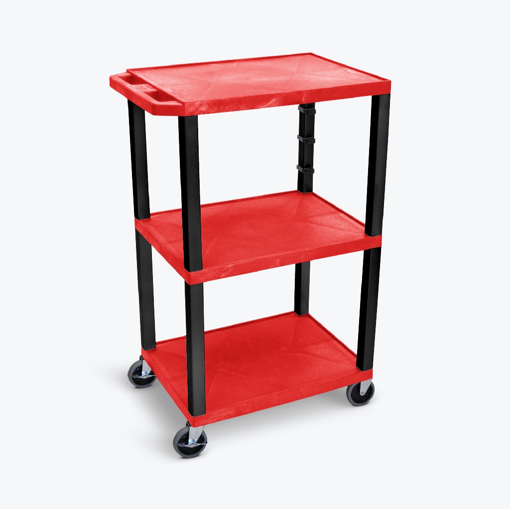 Red Tuffy 3 Shelf 42" Av Cart W/ Black Legs & Electric - Luxor Wt42re-b