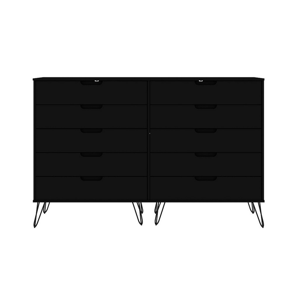 Manhattan Comfort Drawer Double Dresser Metal Legs Black