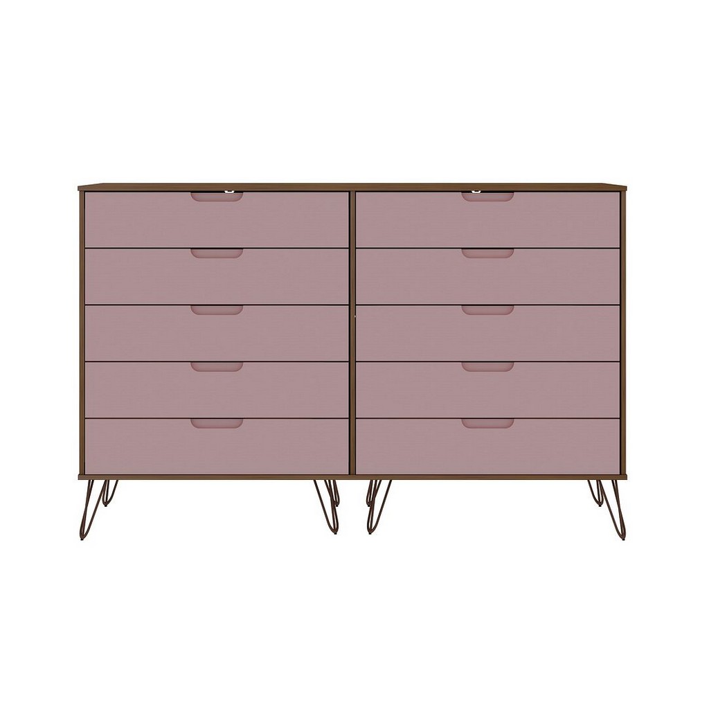 Manhattan Comfort Drawer Double Dresser Metal Legs Pink