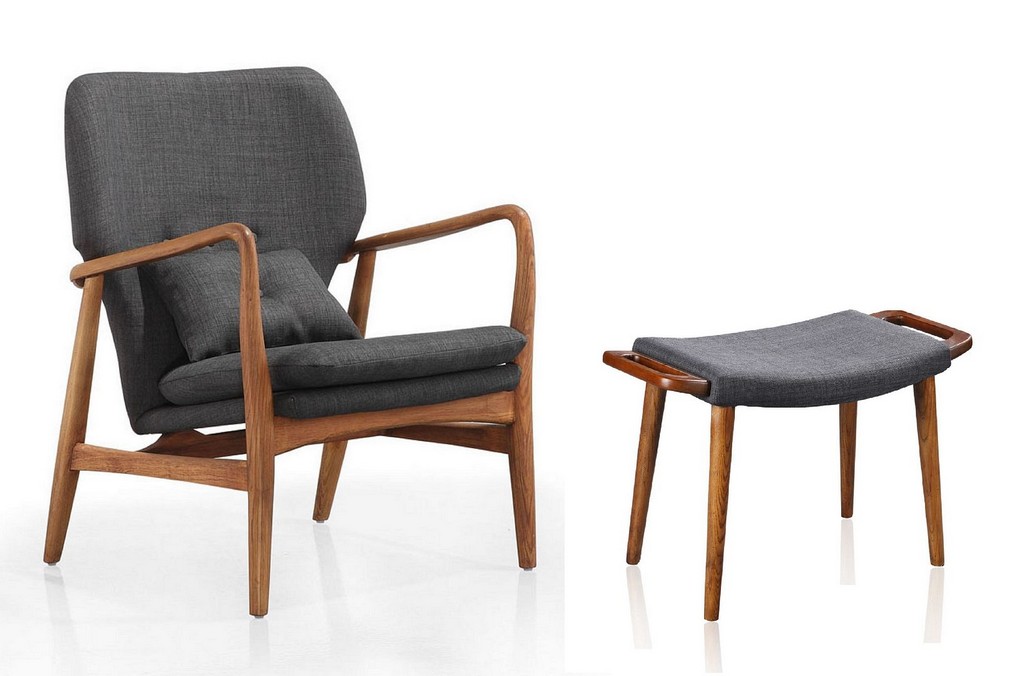 Manhattan Comfort Walnut Accent Chair Ottoman